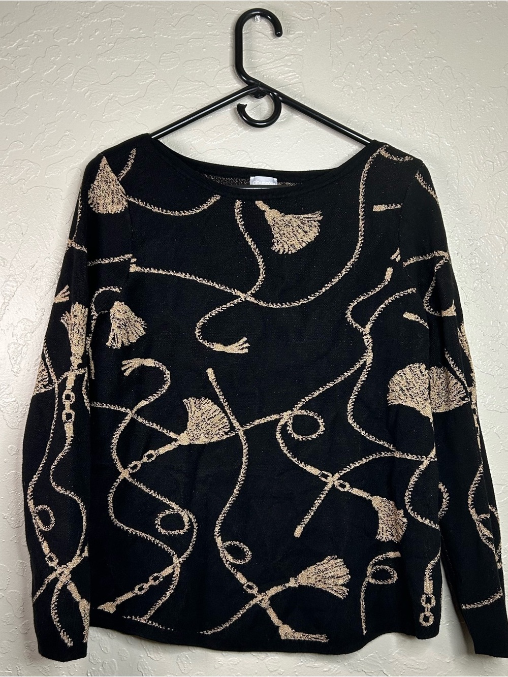 Chico's Women’s long-sleeve knit top inspired rope, chain, and tassel  Size L